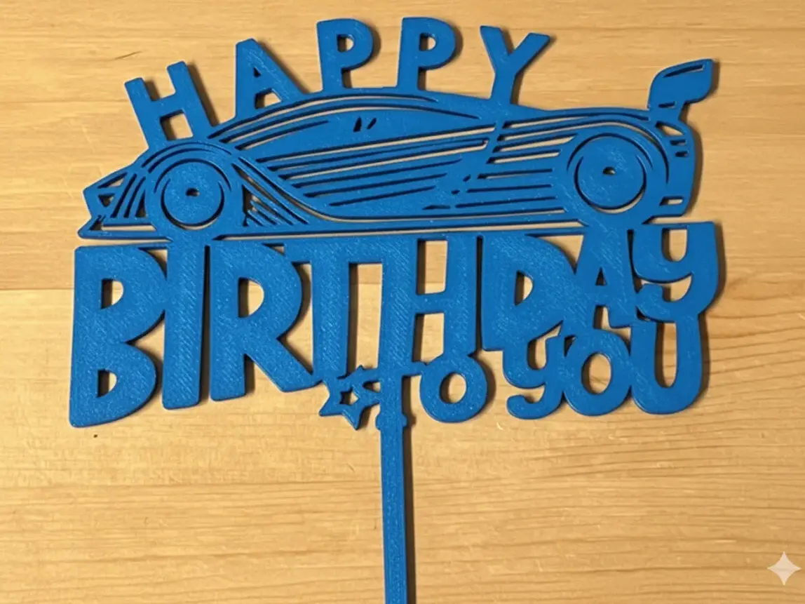 Araba Temalı Pasta Süsü Mavi