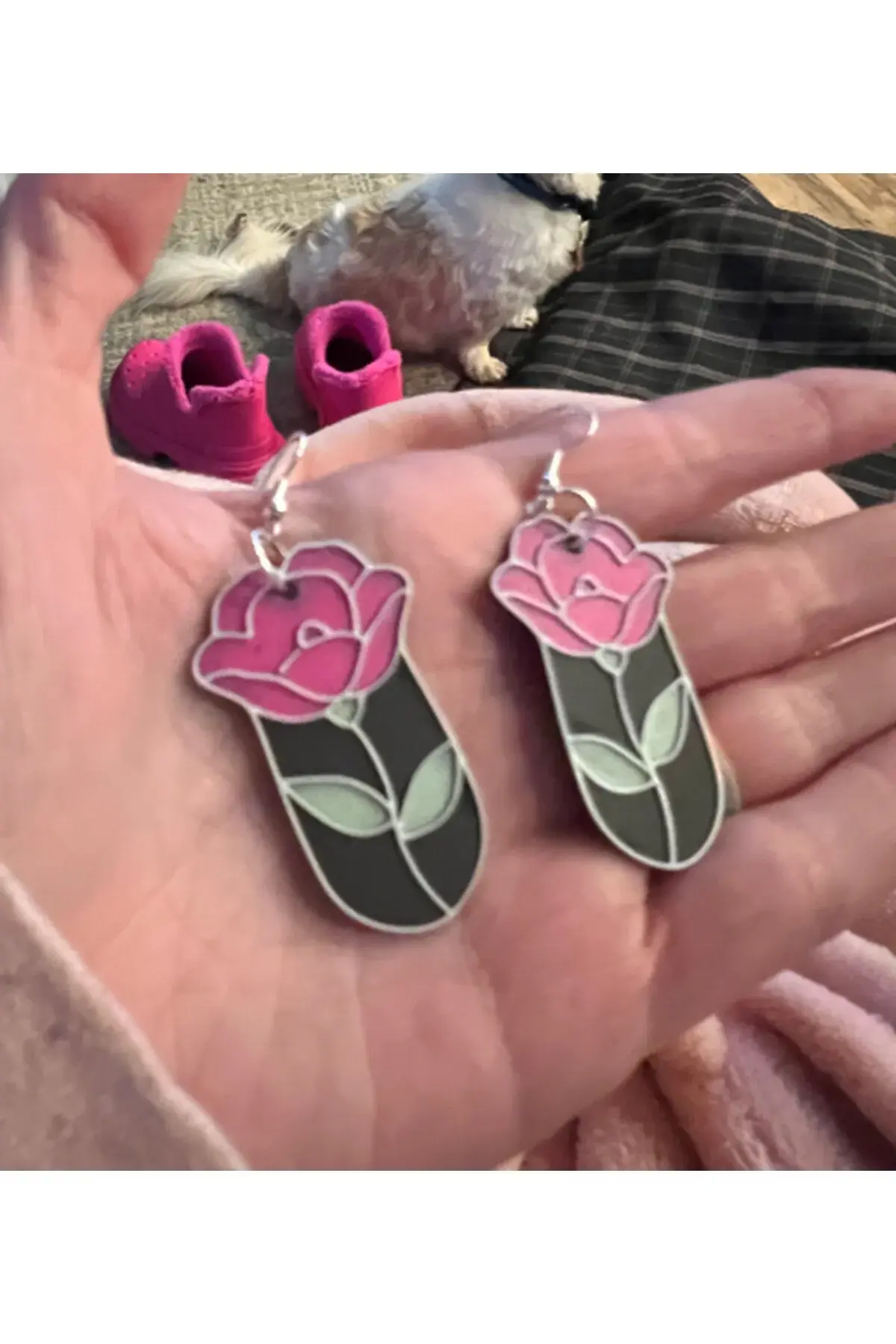Çerçeveli Gül Küpe Pembe